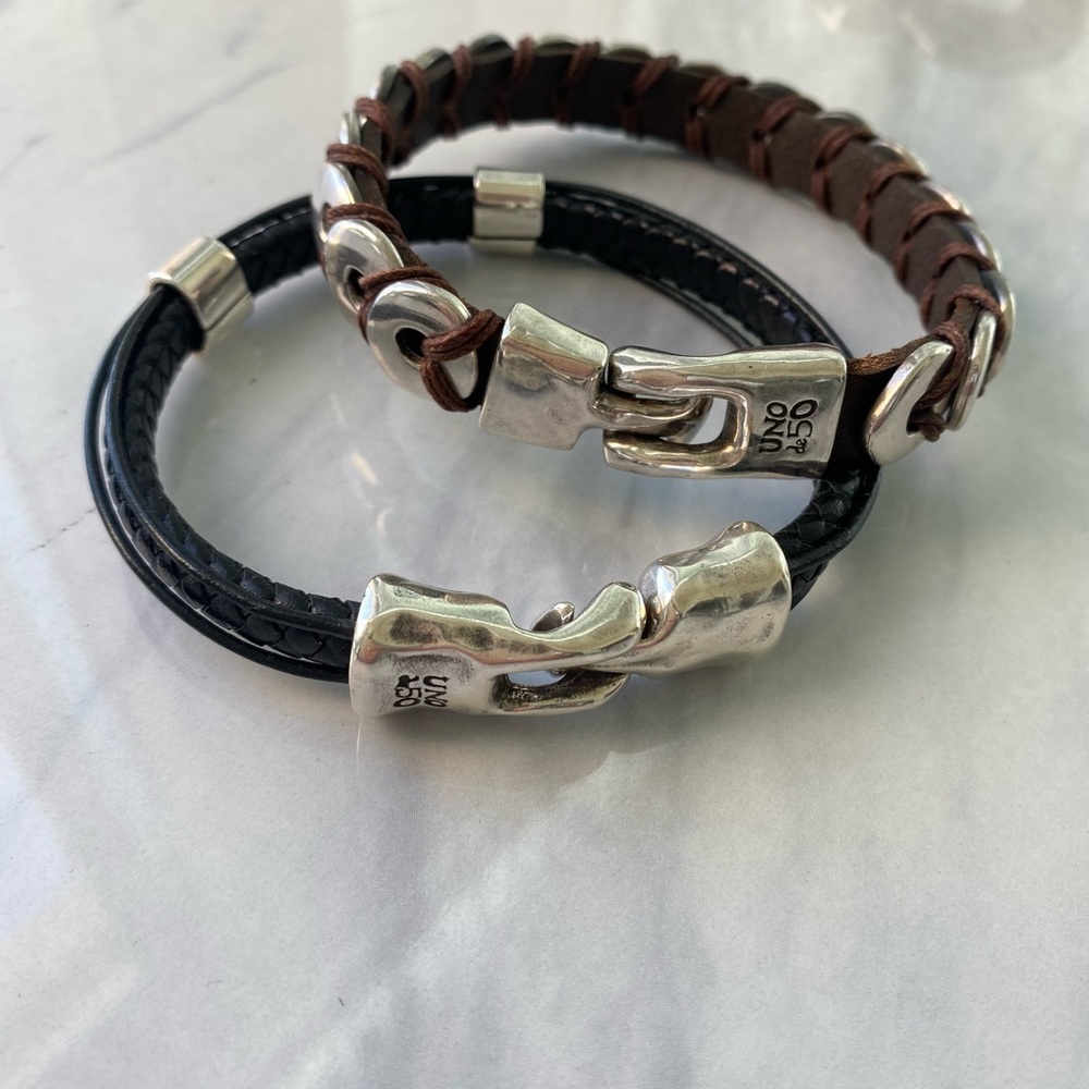 Mens Uno de 50 silver & leather bracelets